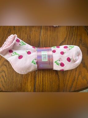 Pink Cherry Pattern Ruffled Ankle Socks